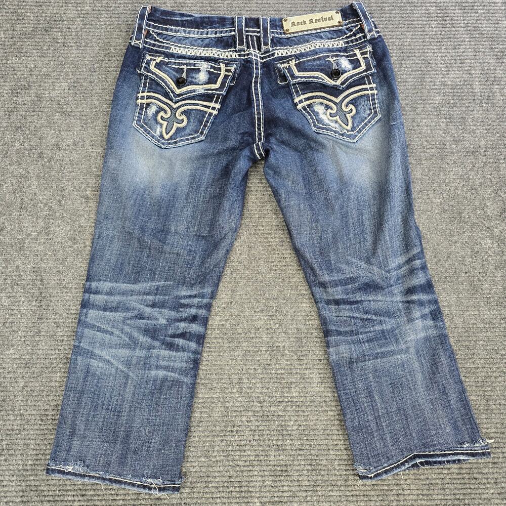 Rock Revival Essie Capri Jeans Womens 30 Dark Wash Distressed Flap Pocket